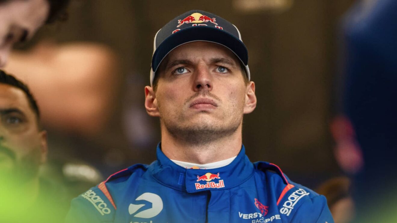 Max Verstappen looks on in the garage during the Nürburgring 24 Hours