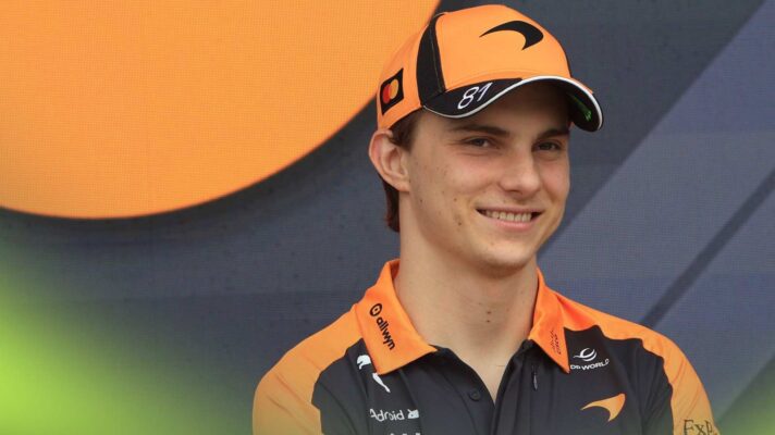 Oscar Piastri smiles in the paddock at the Miami Grand Prix.