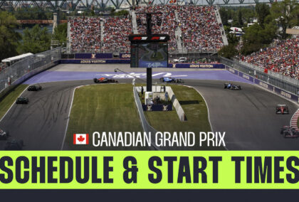 A wide angle show as the F1 pack rounds the hairpin during the Canadian Grand Prix.