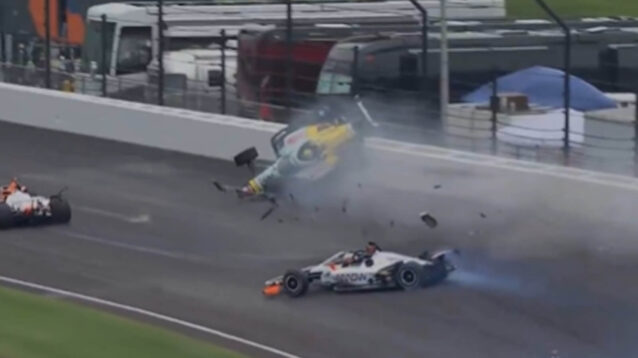 Alexandar Rossi crash in Indy 500 practice, with Pato O'Ward and Romain Grosjean caught up in it