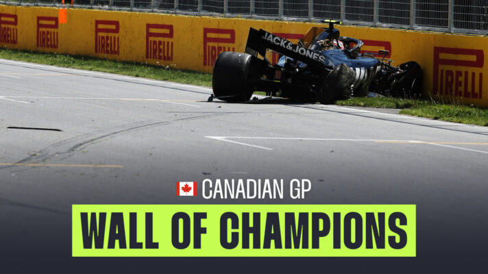 Haas driver Kevin Magnussen crashes at the Wall of Champions during qualifying for the 2019 Canadian Grand Prix.