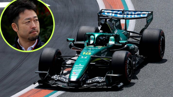 Lance Stroll on track in his Honda-powered Aston Martin.
