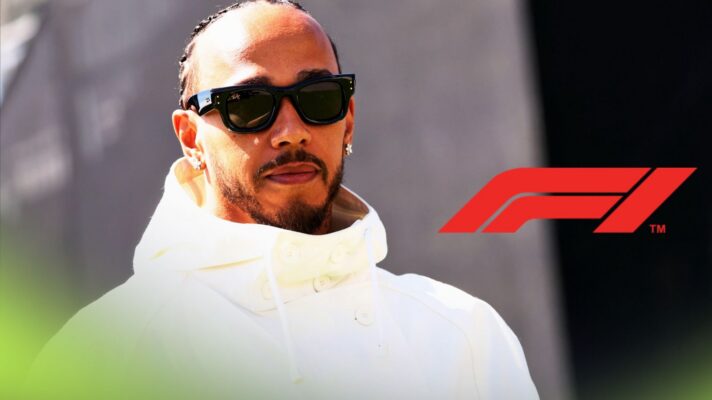 Lewis Hamilton pictured at the 2026 Canadian Grand Prix, as a Formula 1 logo appears on the right