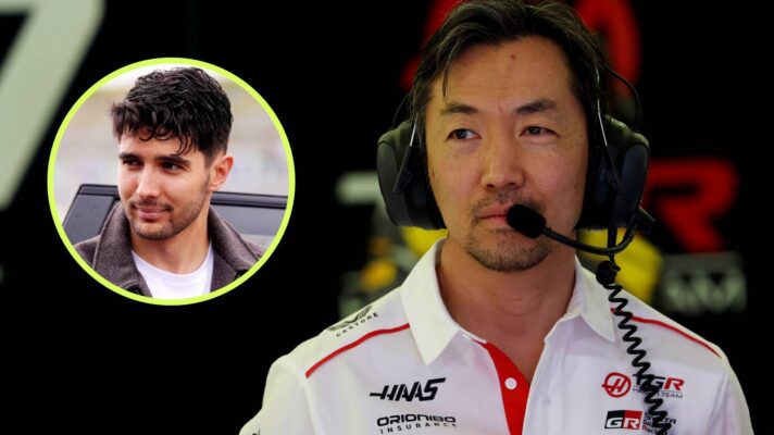 Haas' Ayao Komatsu and Esteban Ocon pictured at the 2026 Miami Grand Prix.