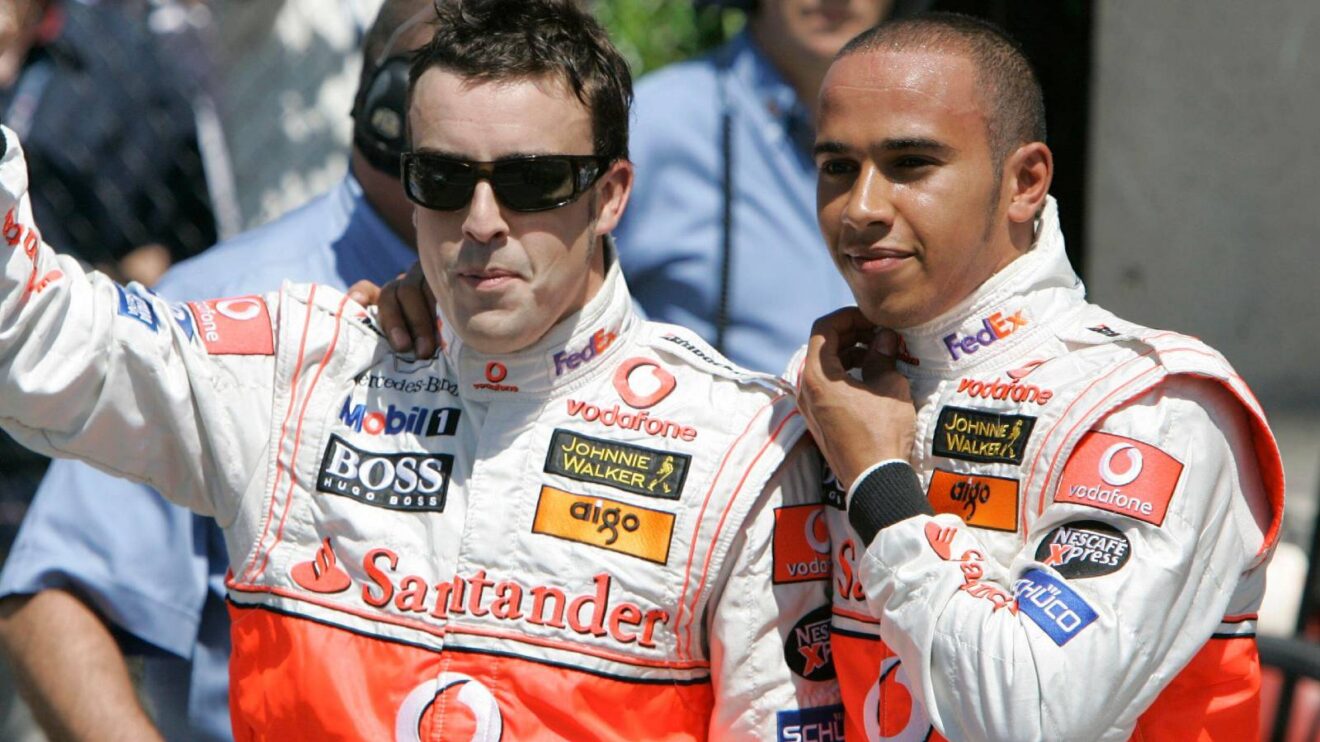 McLaren teammates Lewis Hamilton and Fernando Alonso pictured at the 2007 Canadian Grand Prix