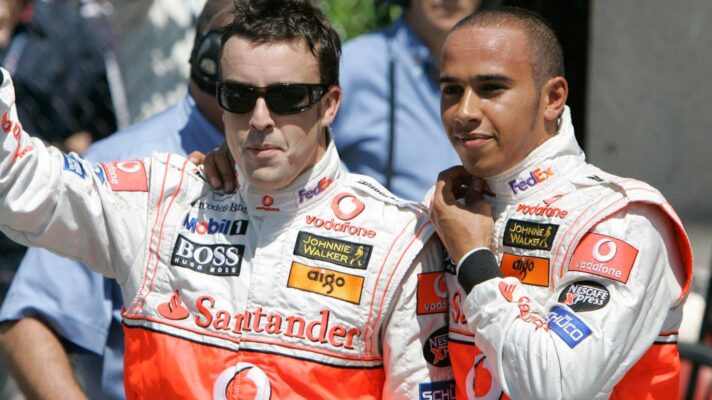 McLaren teammates Lewis Hamilton and Fernando Alonso pictured at the 2007 Canadian Grand Prix