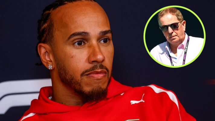 Lewis Hamilton, Ferrari, speaks in a 2026 Canadian Grand Prix press conference, as Martin Brundle appears in a top right circle