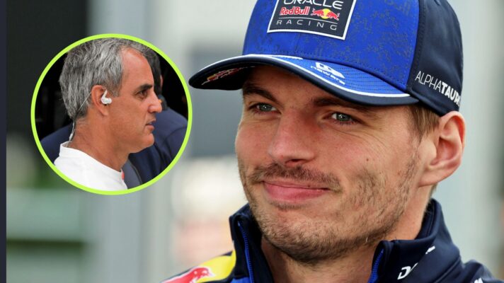 Max Verstappen, Red Bull, pictured at the 2026 Canadian Grand Prix, as Juan Pablo Montoya appears in a circle on the left