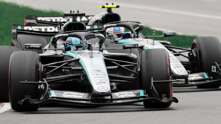 George Russell and Kimi Antonelli battle at the 2026 Canadian Grand Prix.