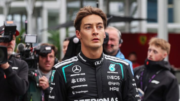 George Russell returns to the pit lane in Canada