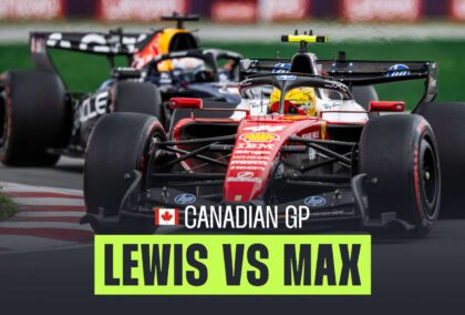 Lewis Hamilton ahead of Max Verstappen during the 2026 Canadian Grand Prix.
