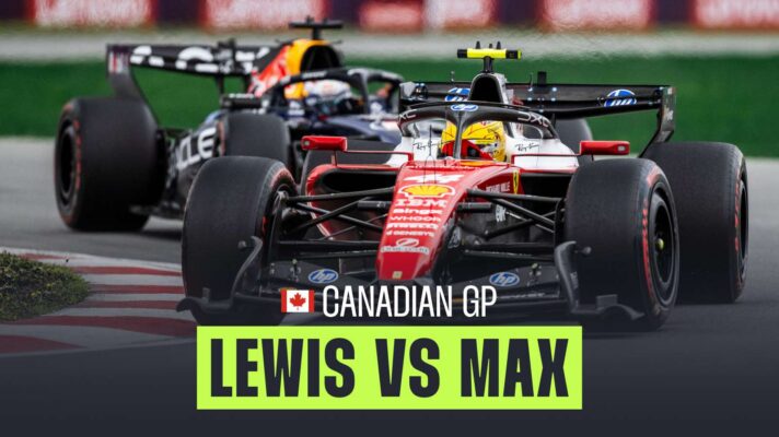 Lewis Hamilton ahead of Max Verstappen during the 2026 Canadian Grand Prix.