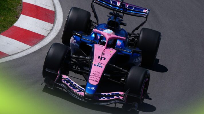 Pierre Gasly at the wheel of the Alpine A526, as seen from above, at the 2026 Canadian Grand Prix