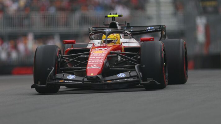 Lewis Hamilton in action at the wheel of the Ferrari SF-26