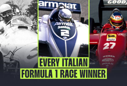A composite image including Alberto Ascari, Riccardo Patrese, and Michele Alboreto.