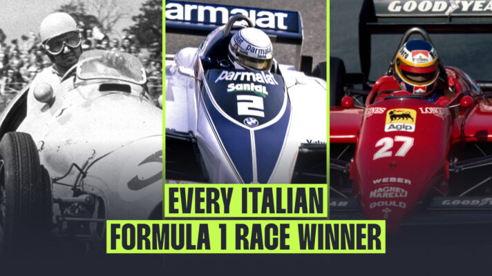 A composite image including Alberto Ascari, Riccardo Patrese, and Michele Alboreto.