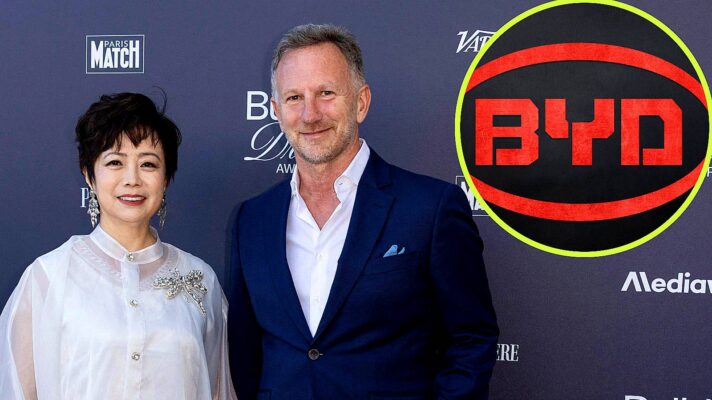 BYD vice-president Stella Li with Christian Horner, pictured in Cannes 2026.