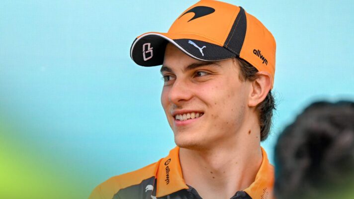 Oscar Piastri smiles in the paddock at the Miami Grand Prix.