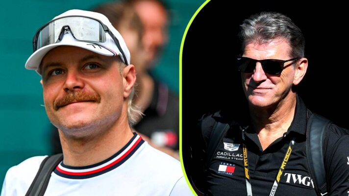 Cadillac's Valtteri Bottas and Graeme Lowdon pictured at the 2026 Miami Grand Prix.