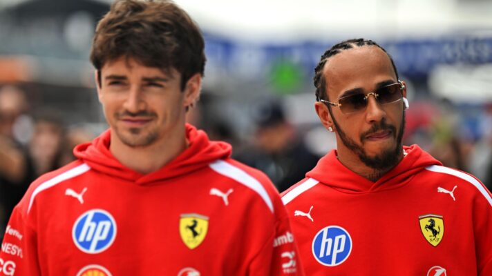 Ferrari teammates Lewis Hamilton and Charles Leclerc pictured at the 2026 Miami Grand Prix