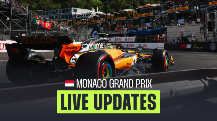 Lando Norris races away from the camera at the exit to the Swimming Pool during the 2025 Monaco Grand Prix.