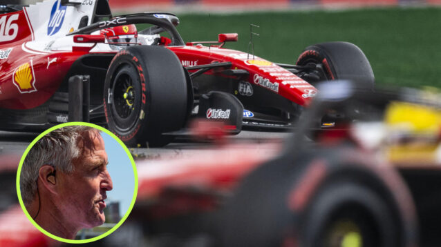 Lewis Hamilton leads Charles Leclerc on the track, Ralf Schumacher in the circle