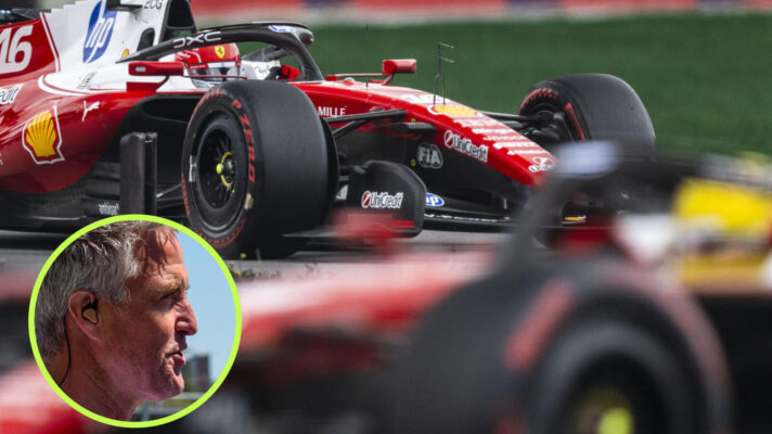 Lewis Hamilton leads Charles Leclerc on the track, Ralf Schumacher in the circle