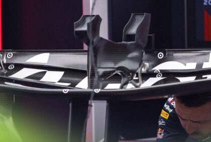 Red Bull's unusual rear wing in the garage in Monaco
