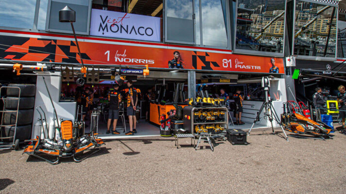 The McLaren garage in the Monaco paddock