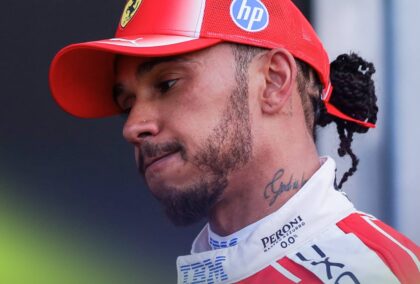 Lewis Hamilton puffs out his cheeks in parc ferme in Monaco