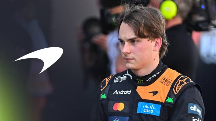 Oscar Piastri on the right with a McLaren logo on the left.