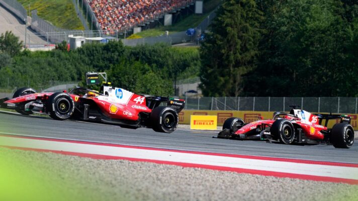 Lewis Hamilton ahead of Ferrari teammate Charles Leclerc at the 2026 Austrian Grand Prix