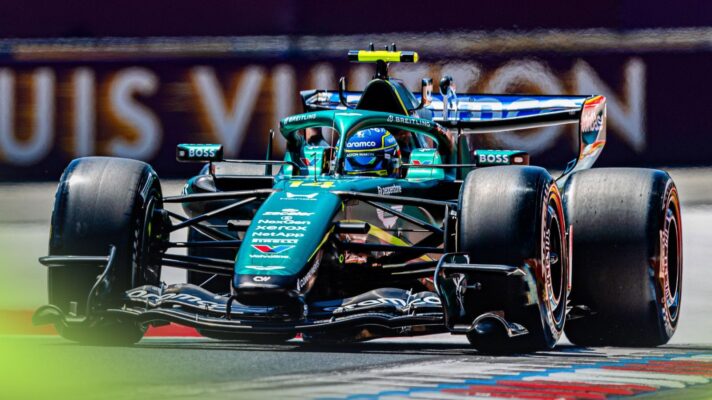 Fernando Alonso driving the Honda-powered Aston Martin AMR26 at the Austrian Grand Prix