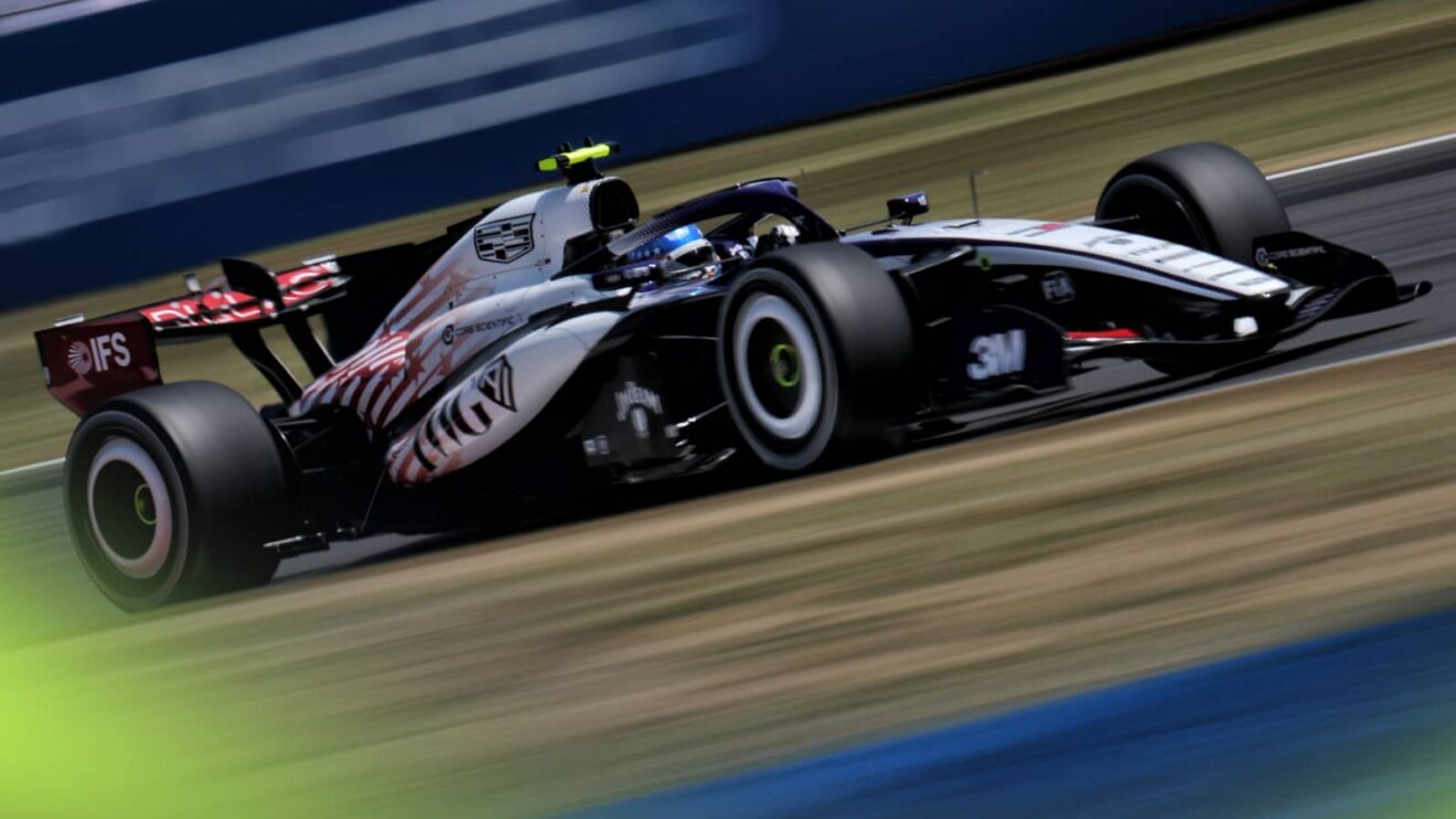 An action shot of Valtteri Bottas's Cadillac on track at Silverstone
