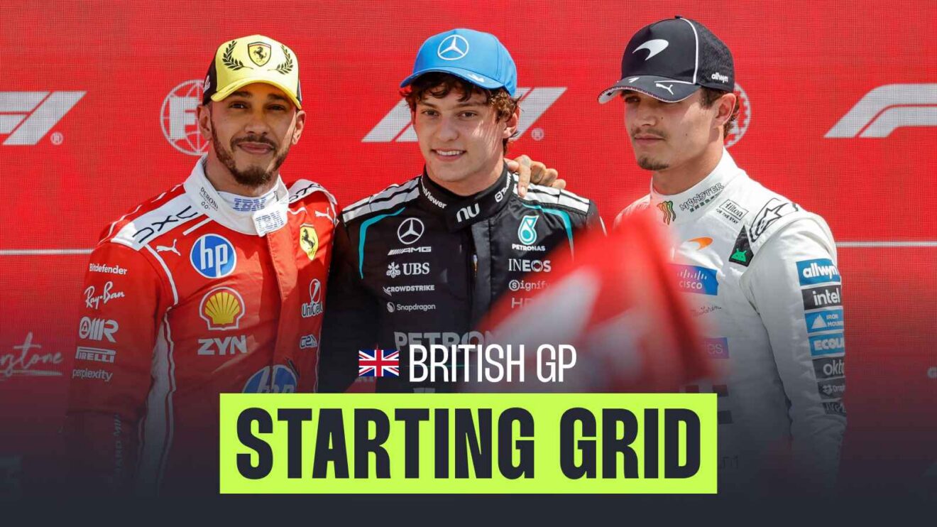 The F1 starting grid for the 2026 British Grand Prix, featuring the top three drivers from the Sprint.