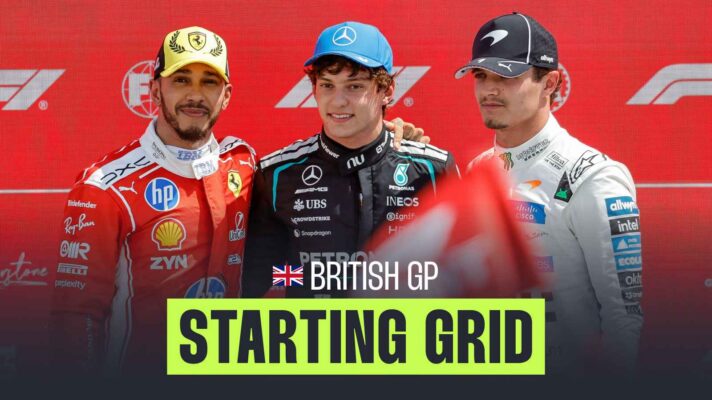 The F1 starting grid for the 2026 British Grand Prix, featuring the top three drivers from the Sprint.