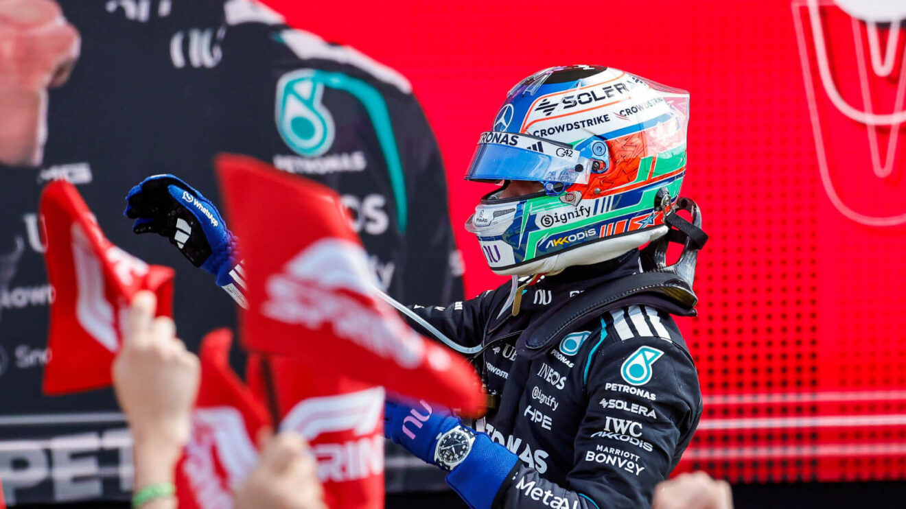 Kimi Antonelli celebrates at Silverstone