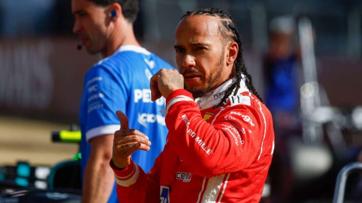 Ferrari driver Lewis Hamilton in parc ferme after British Grand Prix qualifying.