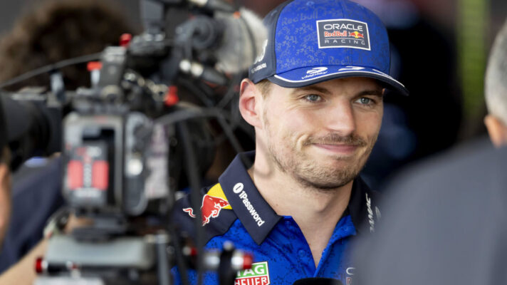 Max Verstappen interviewed on camera, the Red Bull not looking happy