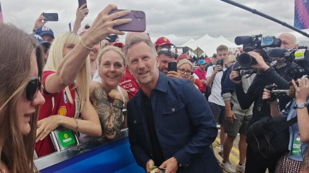 Christian Horner greeted by fans as he arrives at Silverstone