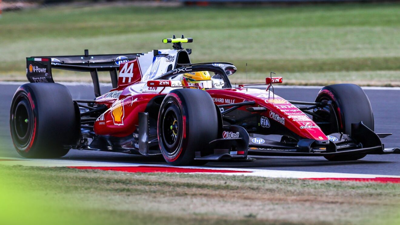 Lewis Hamilton in action for Ferrari at the 2026 British Grand Prix
