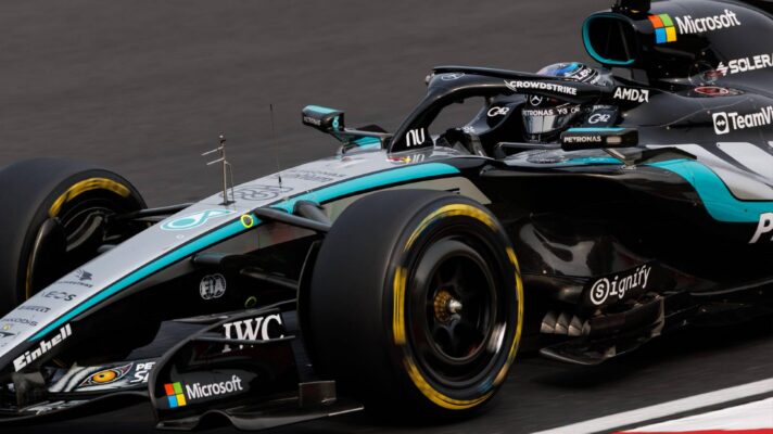 Mercedes' George Russell on track at the 2026 Japanese Grand Prix.