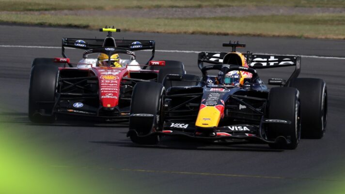 Lewis Hamilton, Ferrari and Max Verstappen, Red Bull in combat at the 2026 British Grand Prix