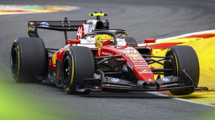 Lewis Hamilton at the wheel of the Ferrari SF-26 during the 2026 Belgian Grand Prix