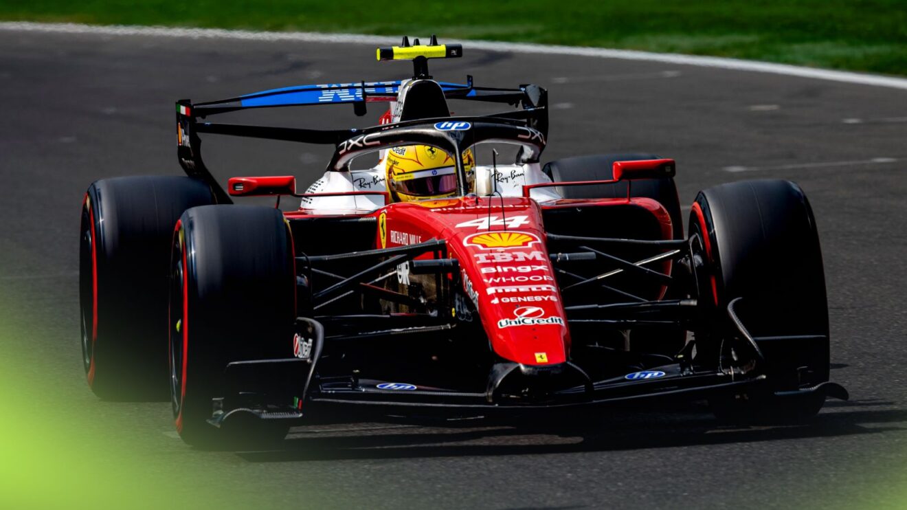 Lewis Hamilton at the wheel of the Ferrari SF-26 at the 2026 Belgian Grand Prix