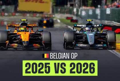 Belgian Grand Prix data comparing 2025 and 2026 laps.