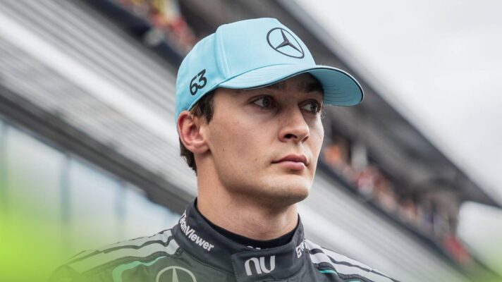 George Russell looks on ahead of the 2026 Belgian GP.