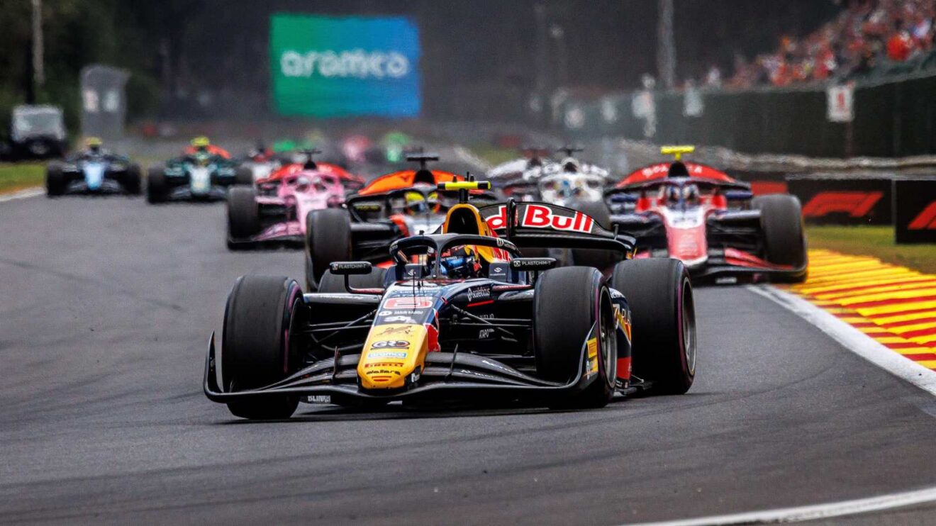 Nikola Tsolov, Red Bull junior, leads at Spa in F2.