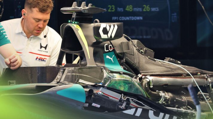 Aston Martin and Honda work on the upgraded AMR26 ahead of the 2026 Hungarian Grand Prix
