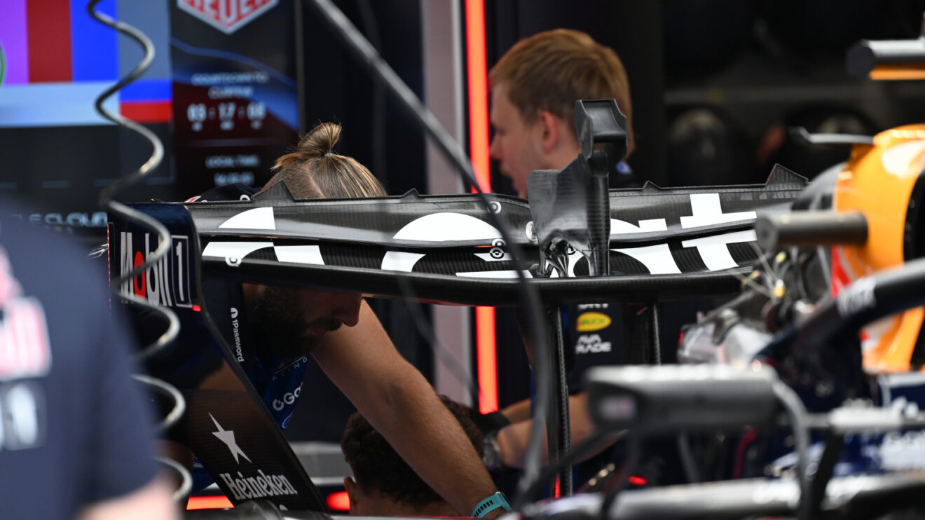 Red Bull Macarena rear wing on the RB22 in the team's garage in Hungary